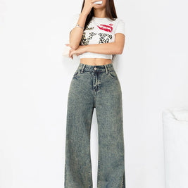 Chic Loose Fit Wide Leg Denim Jeans for Women High Waist Flattering Pants Vintage Style Baggy Jeans Streetwear Outfit