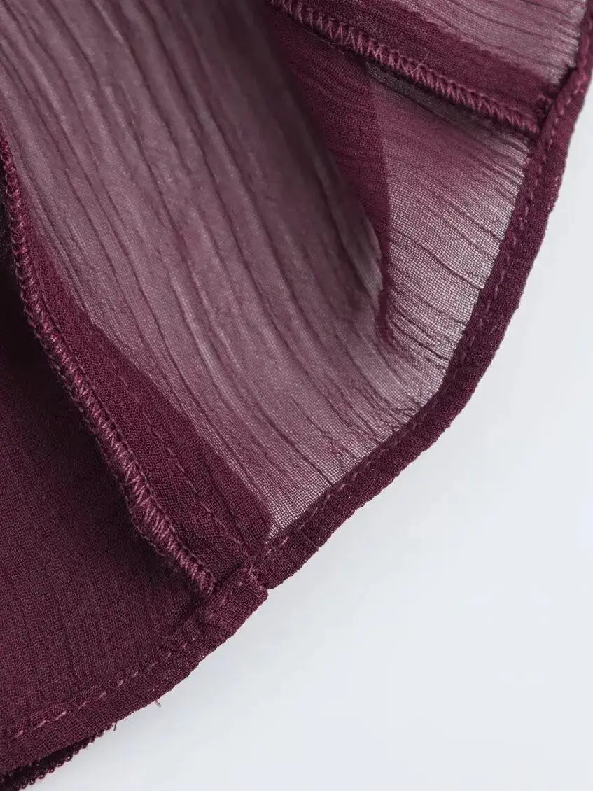 2025 Summer Chic Women's Elegant Loose Long Sleeve Layered Shirts Office Lady Vintage V-neck Translucent Tierred Ruffles Blouses