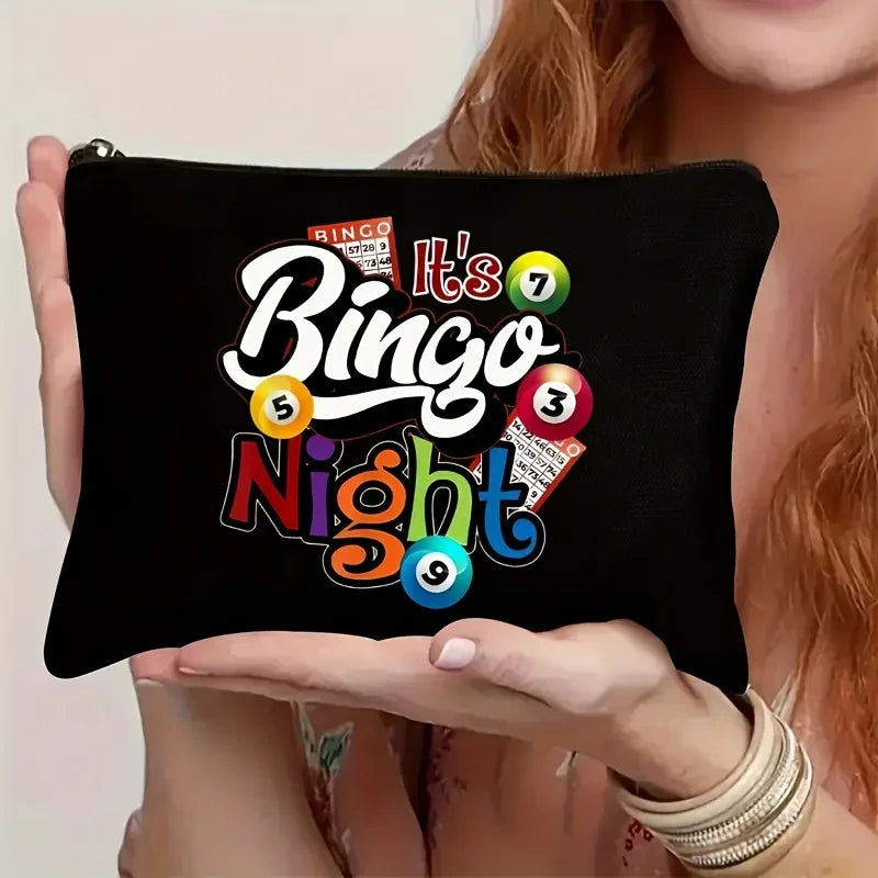 A Bingo Night themed makeup bag- multifunctional zipper pouch, jewelry storage bag, perfect travel zipper small storage bag.