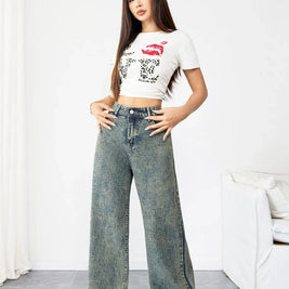Chic Loose Fit Wide Leg Denim Jeans for Women High Waist Flattering Pants Vintage Style Baggy Jeans Streetwear Outfit