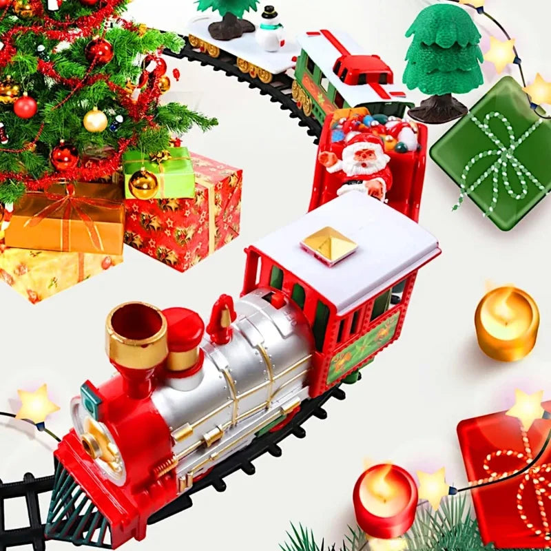 Electric Christmas Train Set Electric Engine Railway Track Playset With Music Santa Claus Sleigh Snowman Carriage Christmas Gift