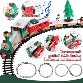 Electric Christmas Train Set Electric Engine Railway Track Playset With Music Santa Claus Sleigh Snowman Carriage Christmas Gift