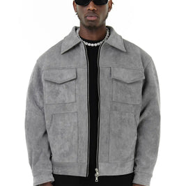 Autumn Jackets Oversize Casual Clothes High Street Pockets Laper Zipper Suede Thick Coat Mens Windbreaker Loose