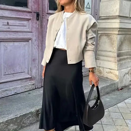MUJER Woman 2025 Satin Skirt Women High Waist Long Skirts For Women Summer Black Midi Skirt Woman Office Elegant Women's Skirts