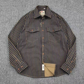 Retro Waed Distred Blue Vertical Stripe Trendy Denim irt Men's Loose American Long Sve Workwear irt Coat