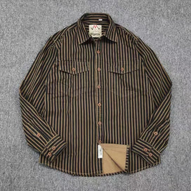 Retro Waed Distred Blue Vertical Stripe Trendy Denim irt Men's Loose American Long Sve Workwear irt Coat