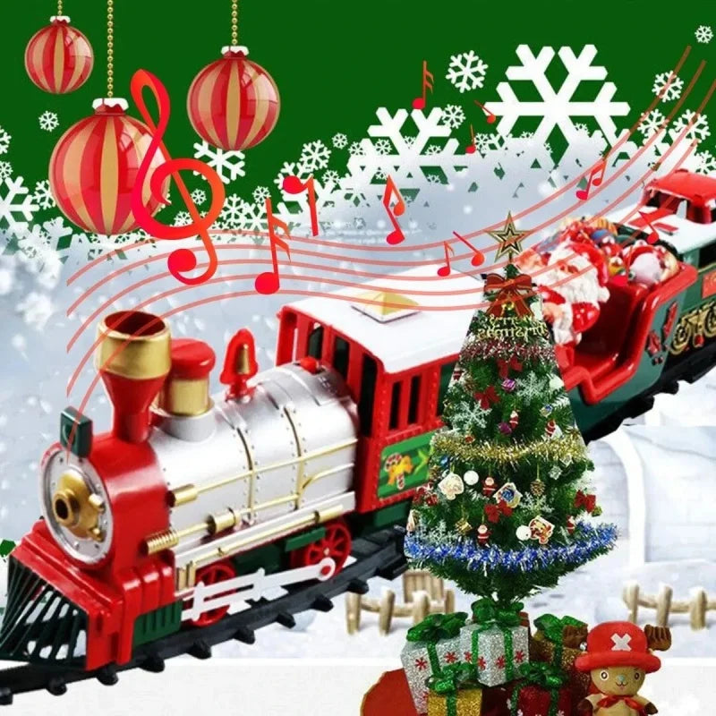 Electric Christmas Train Set Electric Engine Railway Track Playset With Music Santa Claus Sleigh Snowman Carriage Christmas Gift