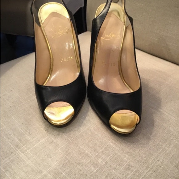 Authentic Black Christian Louboutin Gold Heels size 37.5