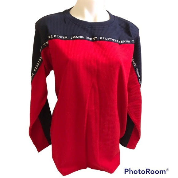 NEW Men’s Tommy Hilfiger Long Sleeve Red Blue Crew Neck Top size Large