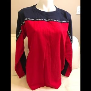 NEW Men’s Tommy Hilfiger Long Sleeve Red Blue Crew Neck Top size Large